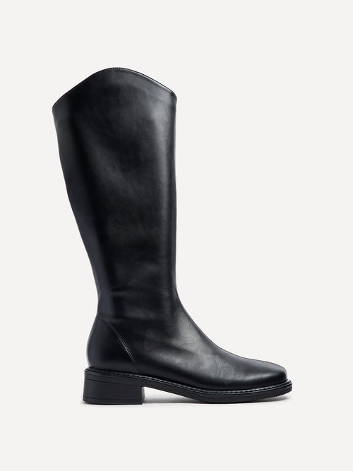 Nadine Black Faux Leather Long Boots
