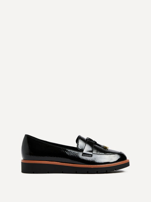 Nancy Black Patent Faux Leather Loafers