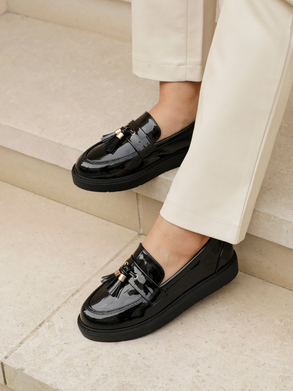 Naomi Wide Fit Black Patent Loafers