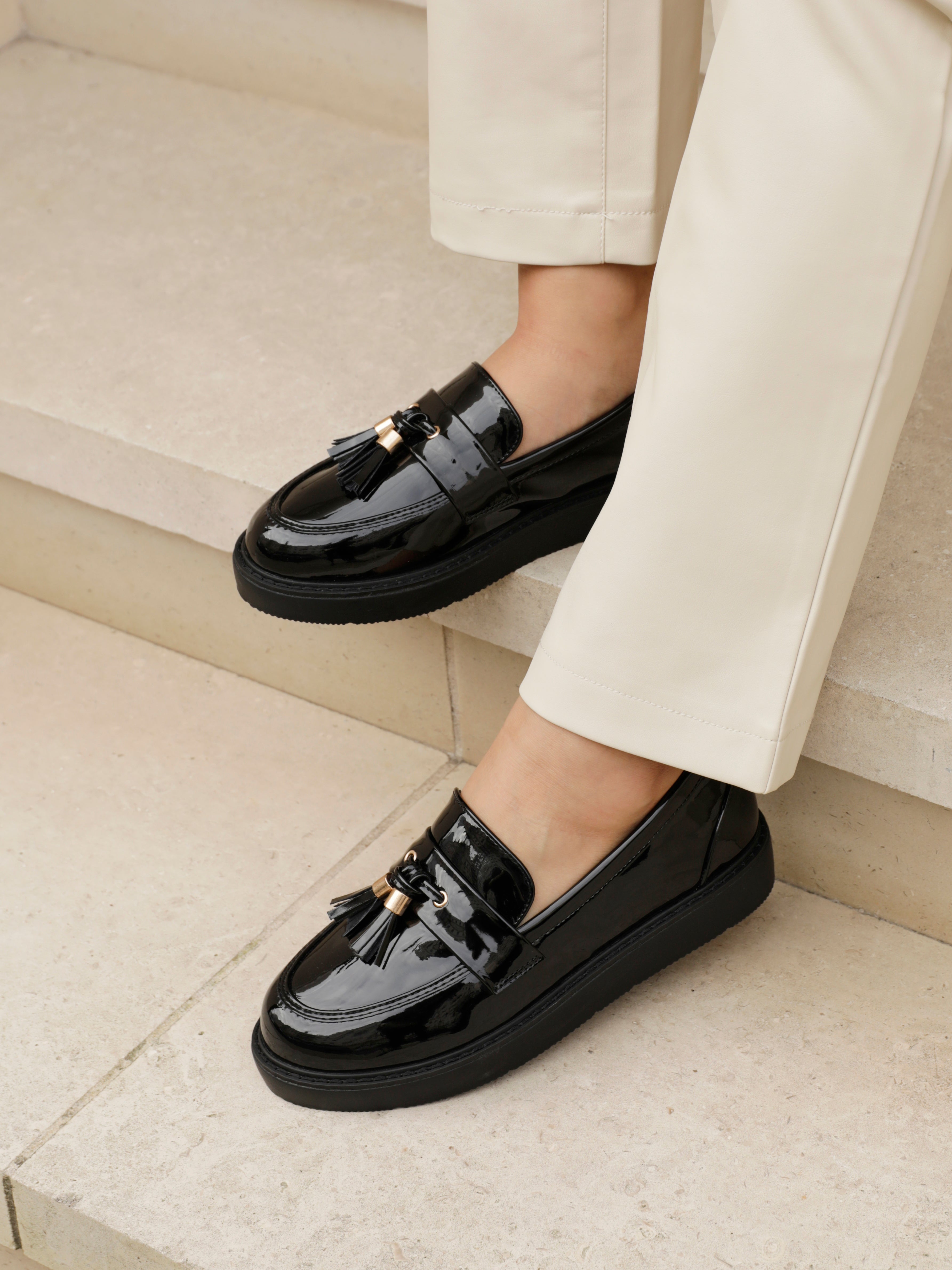 Naomi Wide Fit Black Patent Loafers