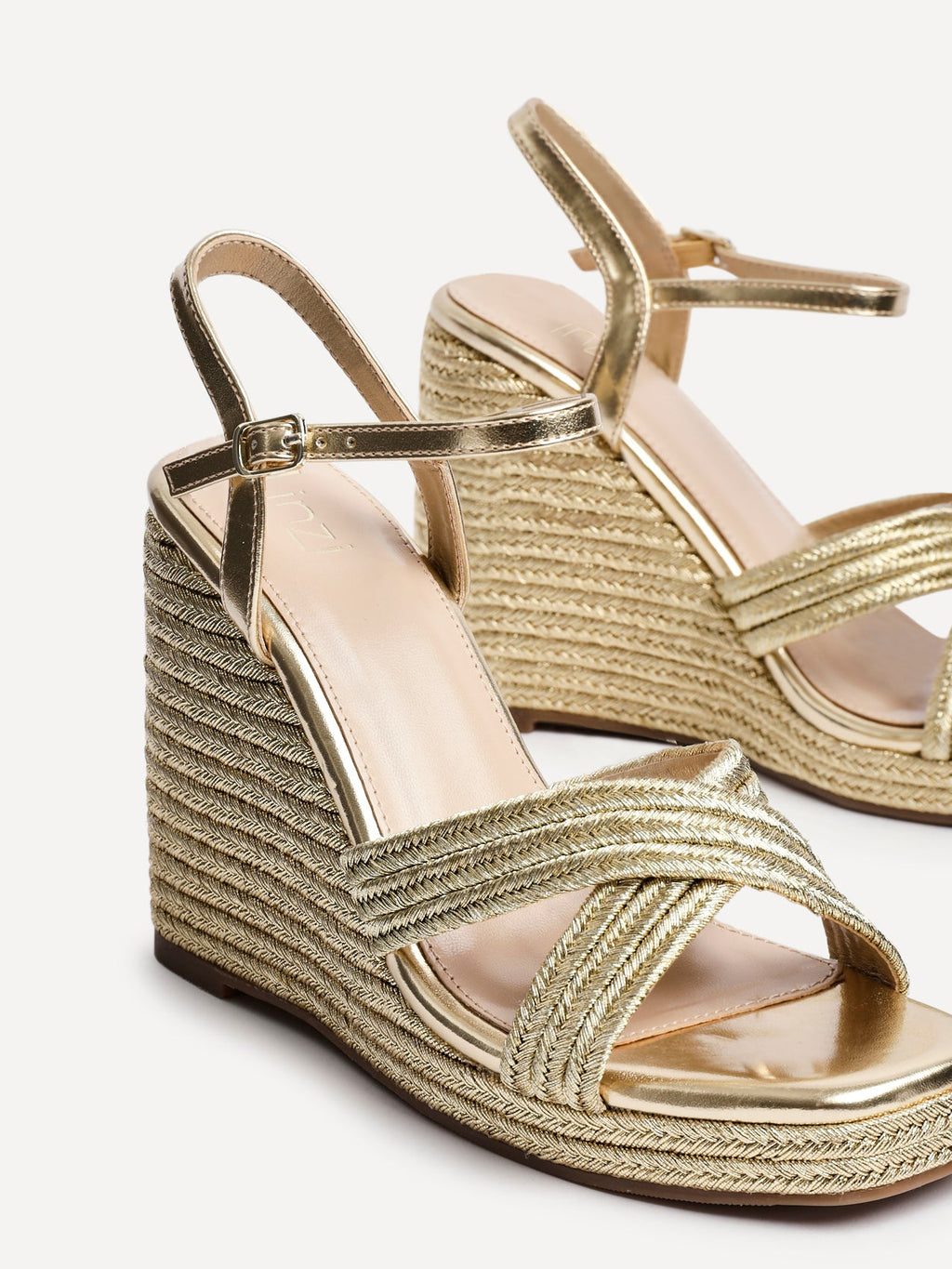 Nikki Gold Crossover Rope Wedges
