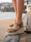Noah Khaki Crossover Wedge Sandals