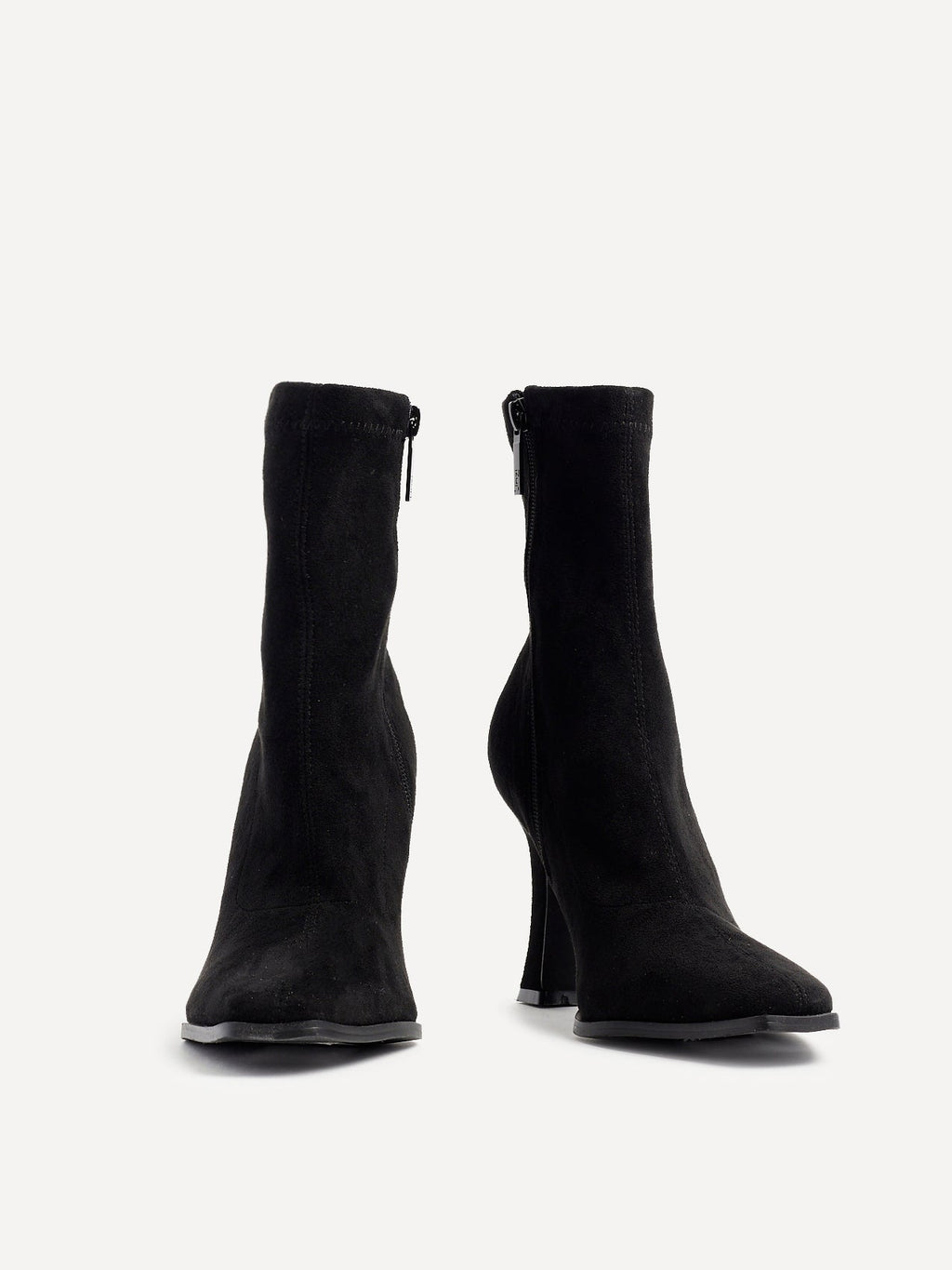 Noelle Black Faux Suede Heeled Sock Boots