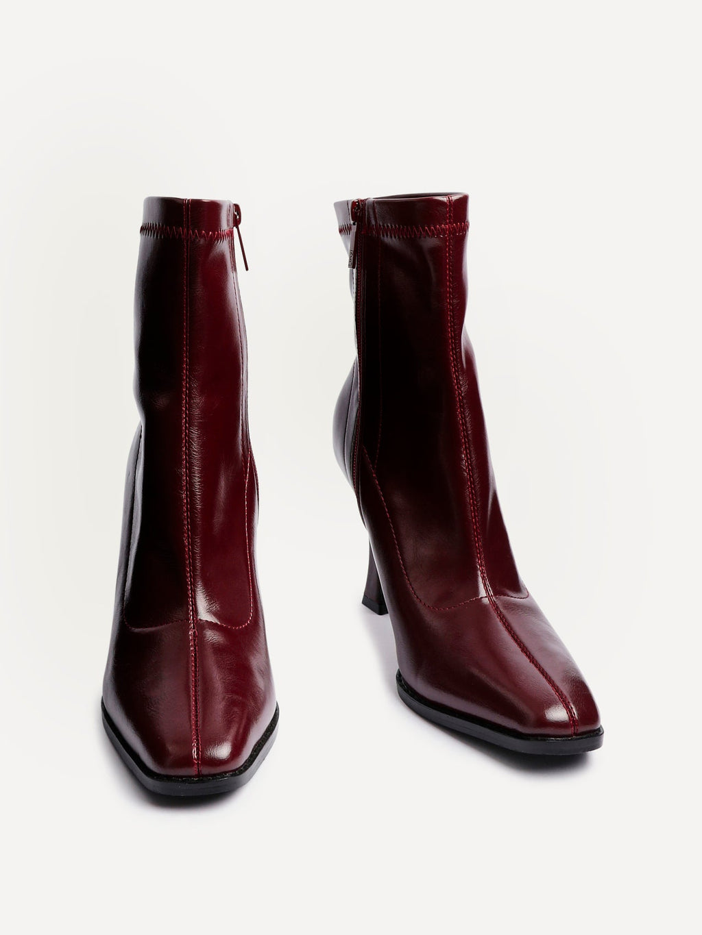 Noelle Burgundy Faux Leather Heeled Sock Boots