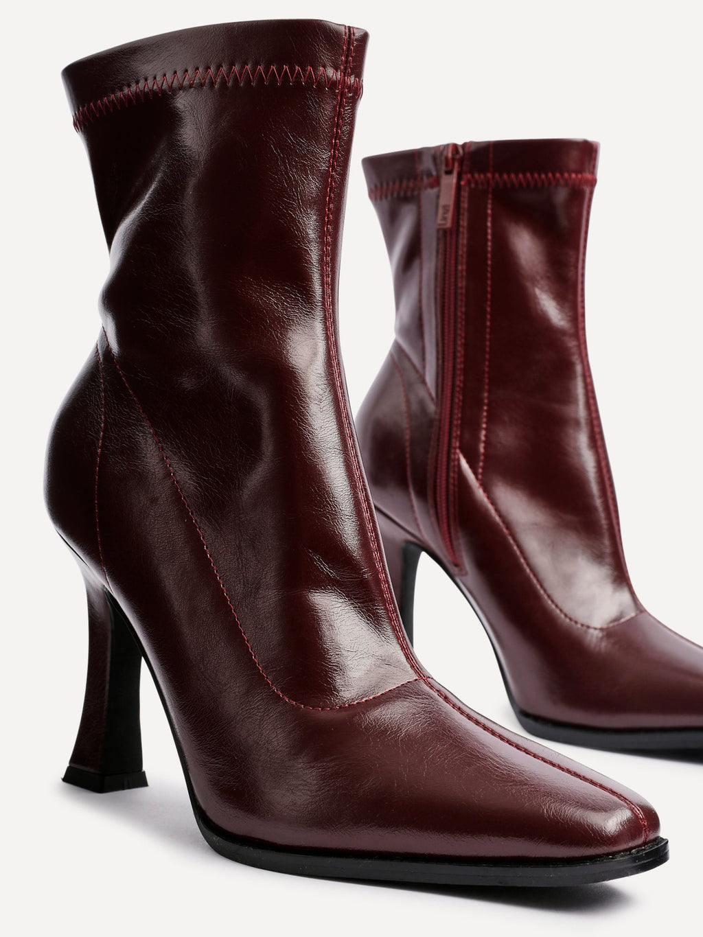 Noelle Burgundy Faux Leather Heeled Sock Boots