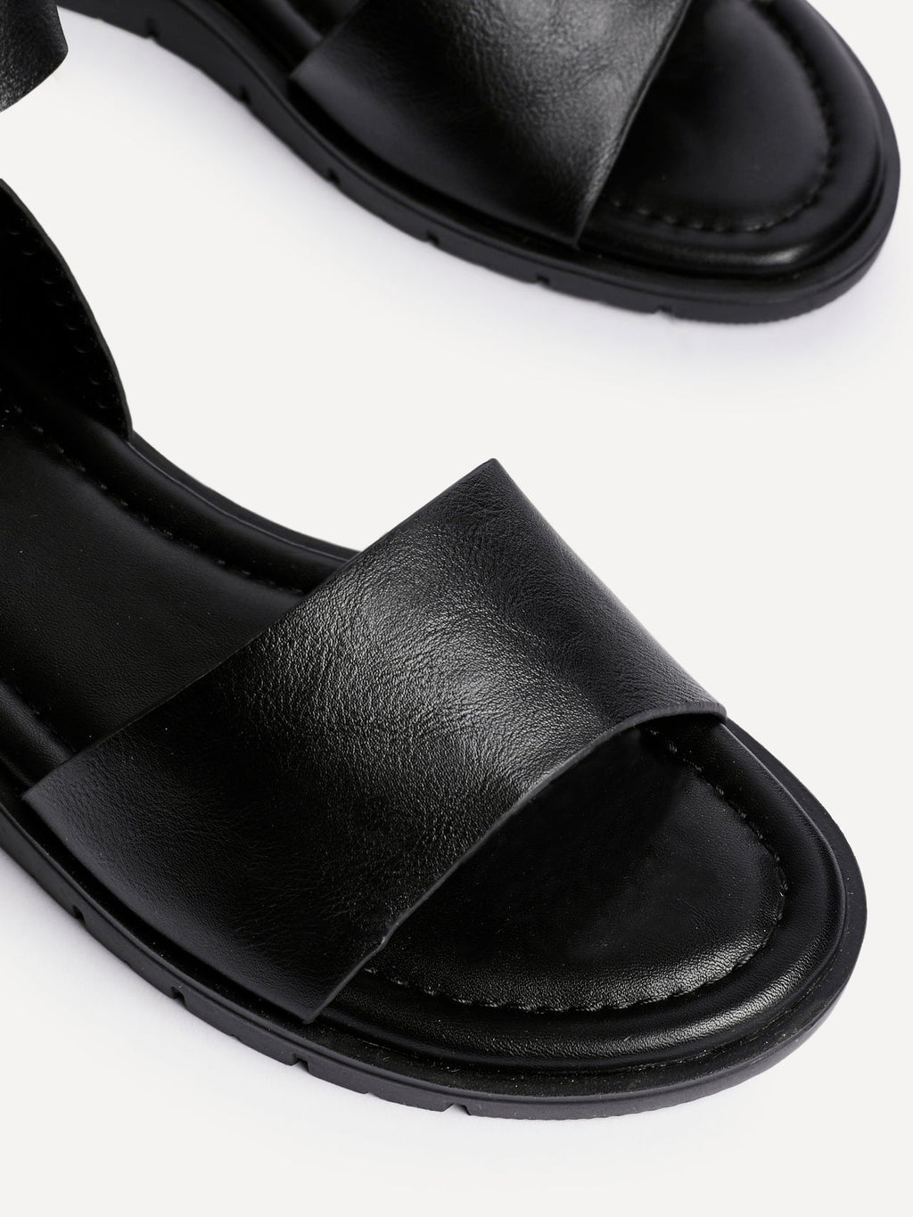 Nora Black Faux Leather Flat Sandals