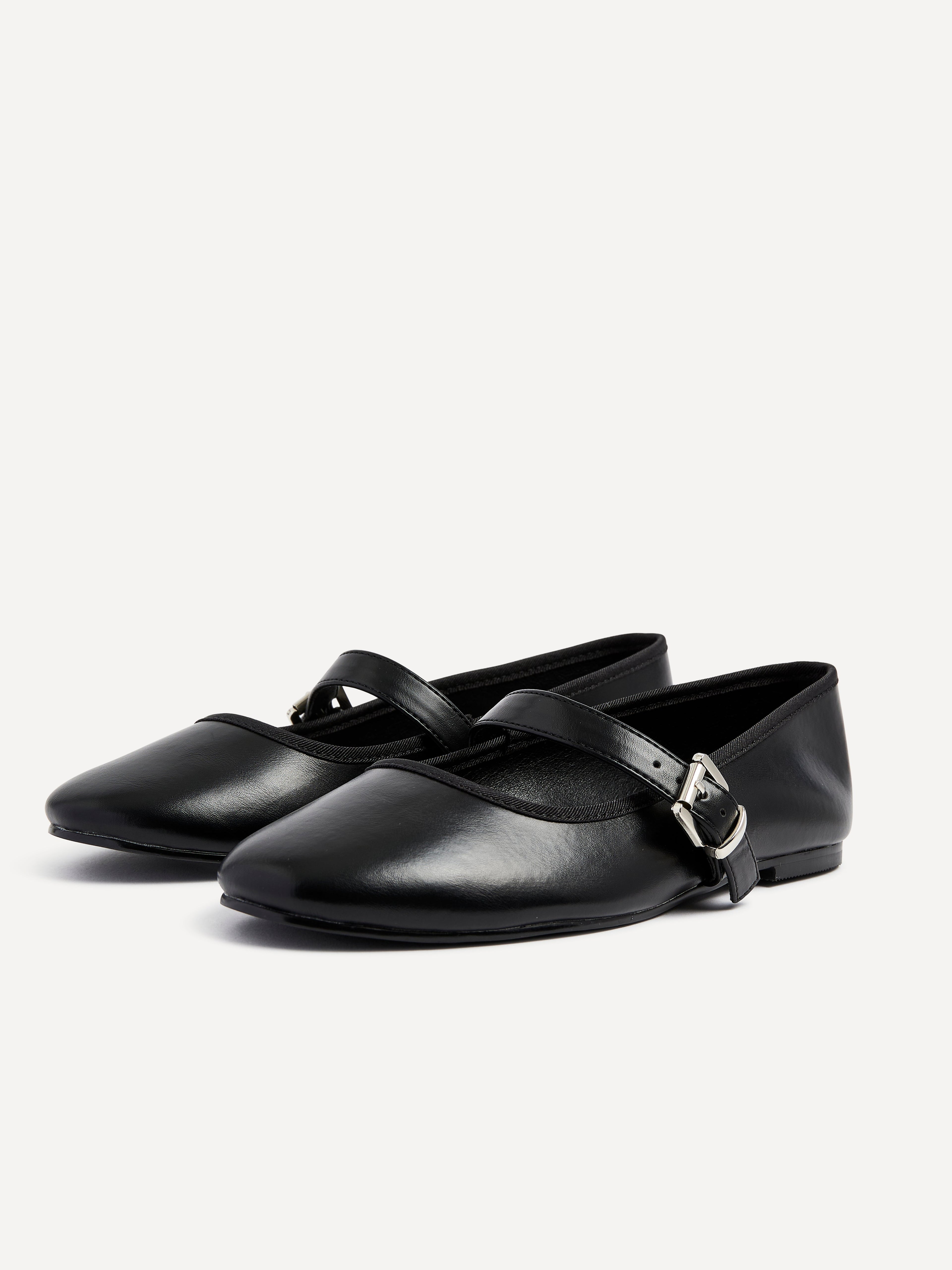 Odette Black Faux Leather Mary Jane Pumps