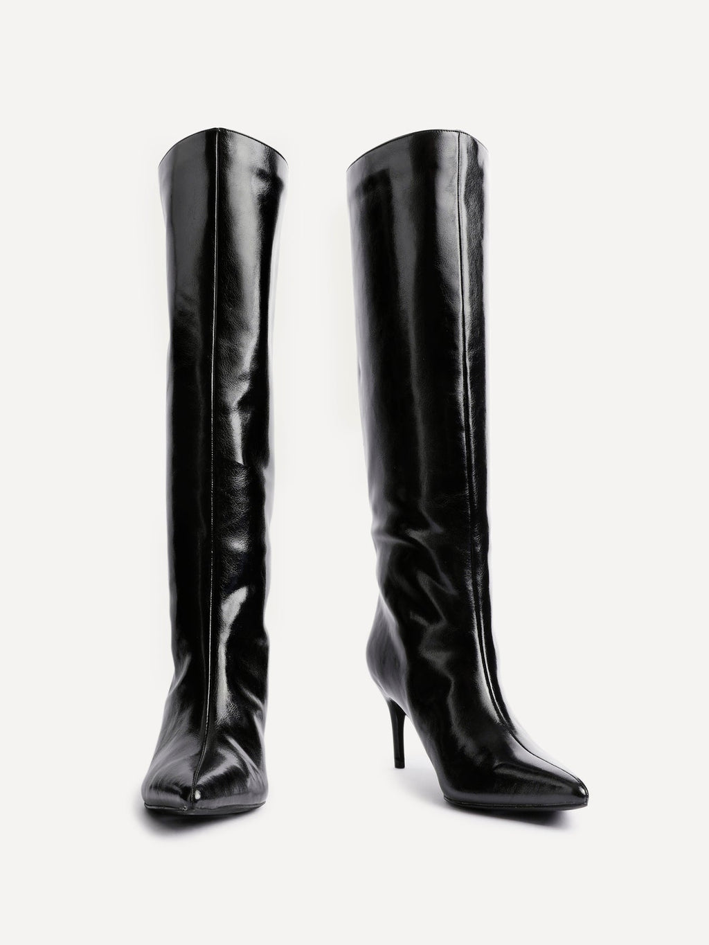 Onyx Black Faux Leather Long Heeled Boots