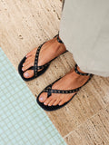 Perrie Black Faux Suede Flat Sandals
