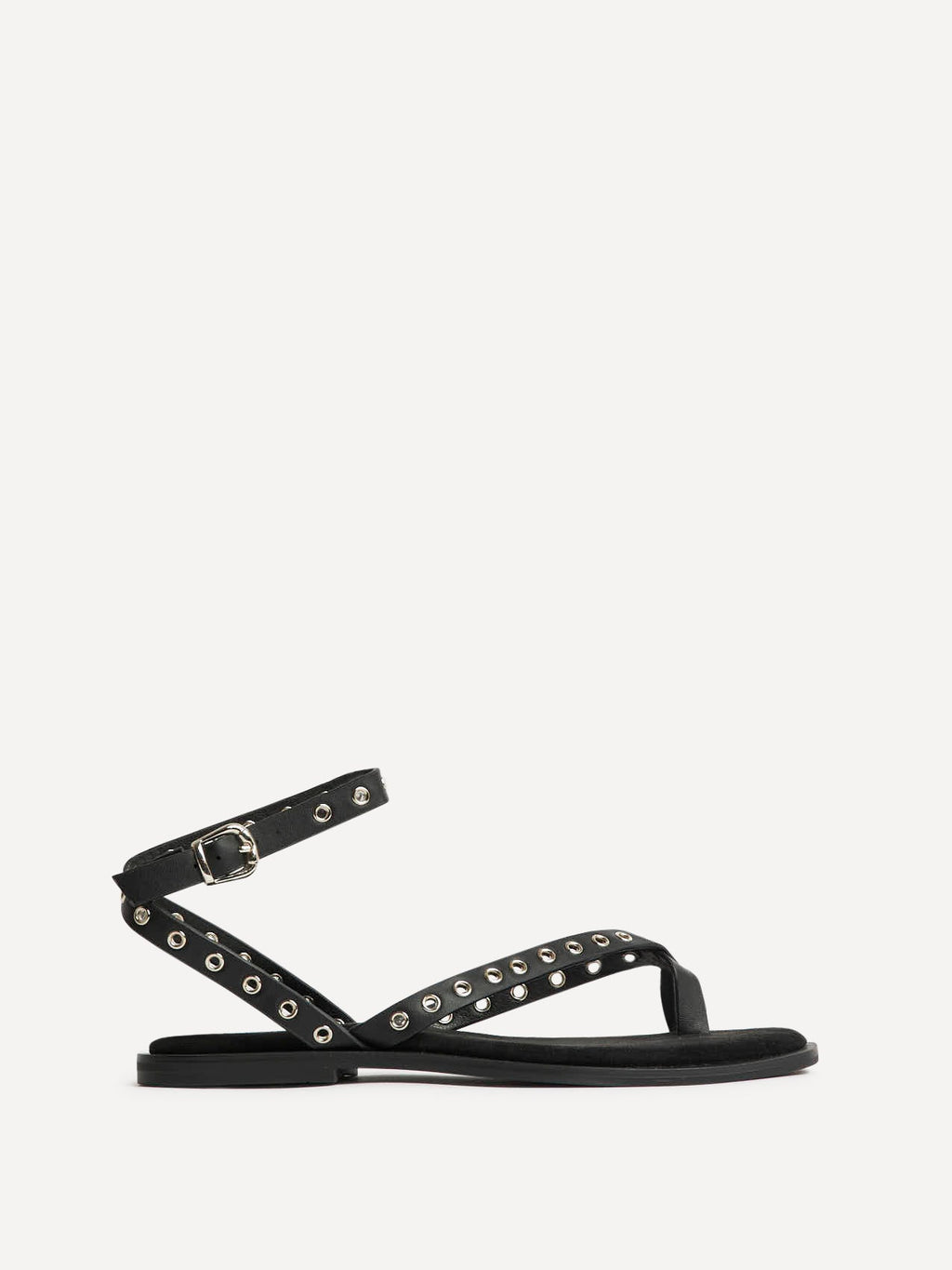 Perrie Black Faux Suede Flat Sandals