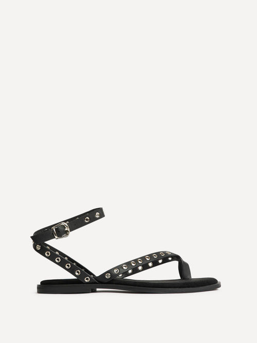 Perrie Black Faux Suede Flat Sandals