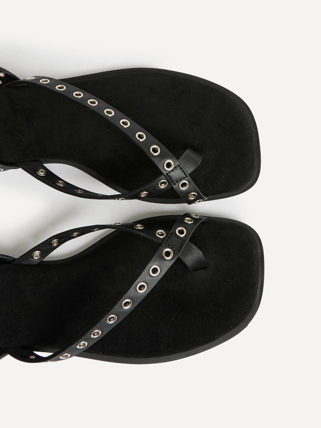 Perrie Black Faux Suede Flat Sandals