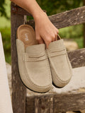 Poet Beige Real Suede Leather Mule Loafers