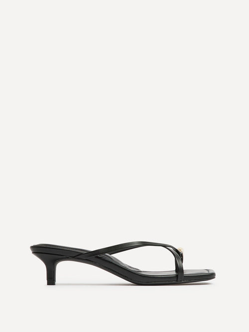 Polished Black Faux Leather Mule Heels