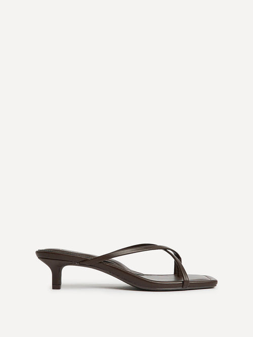 Polished Brown Faux Leather Mule Heels