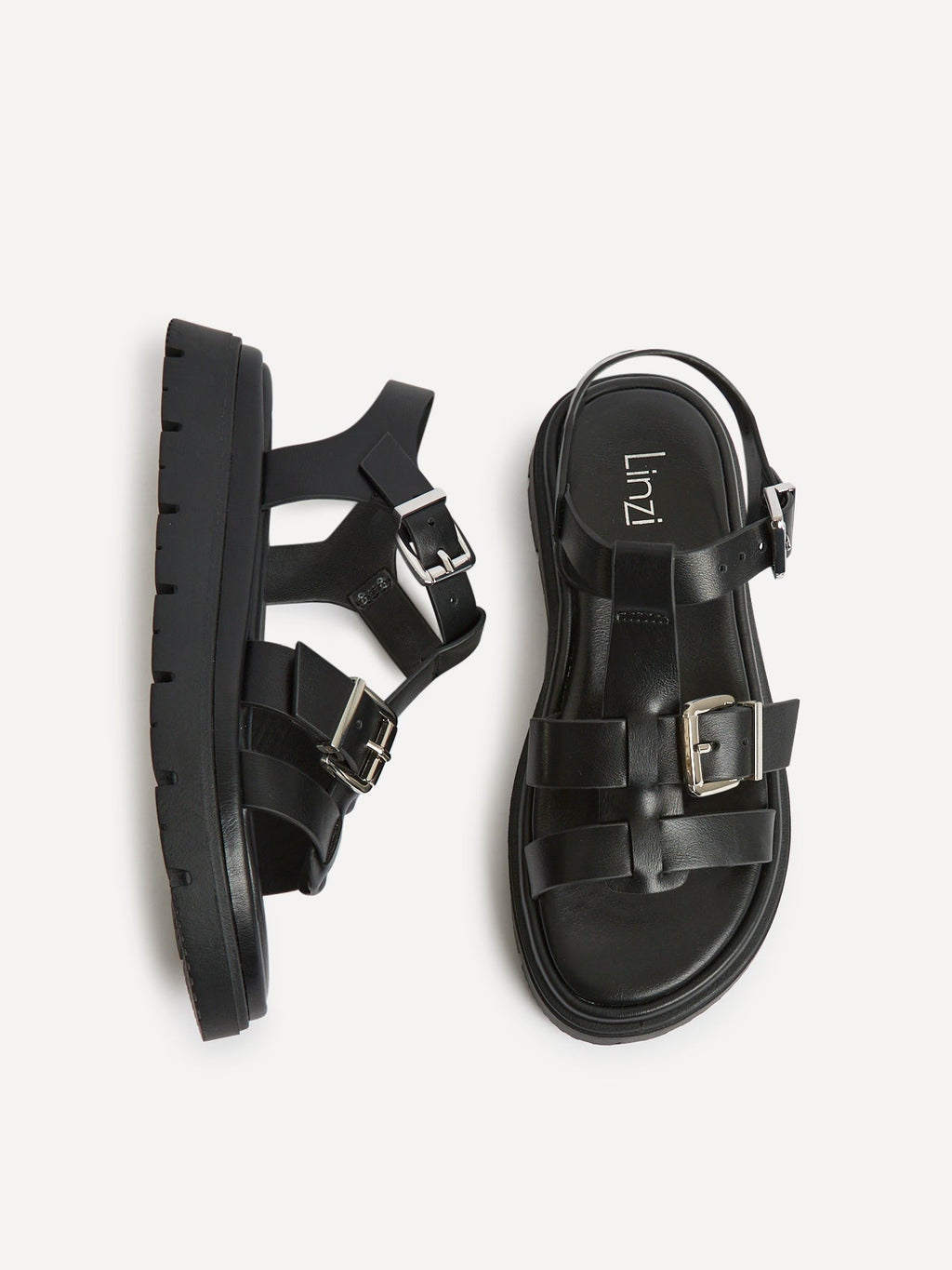 Portrait Black Gladiator Flat Sandals