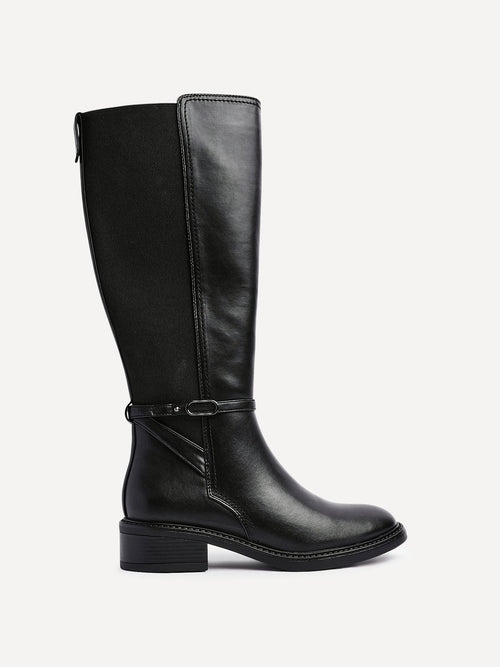 Power Black Faux Leather Riding Boots