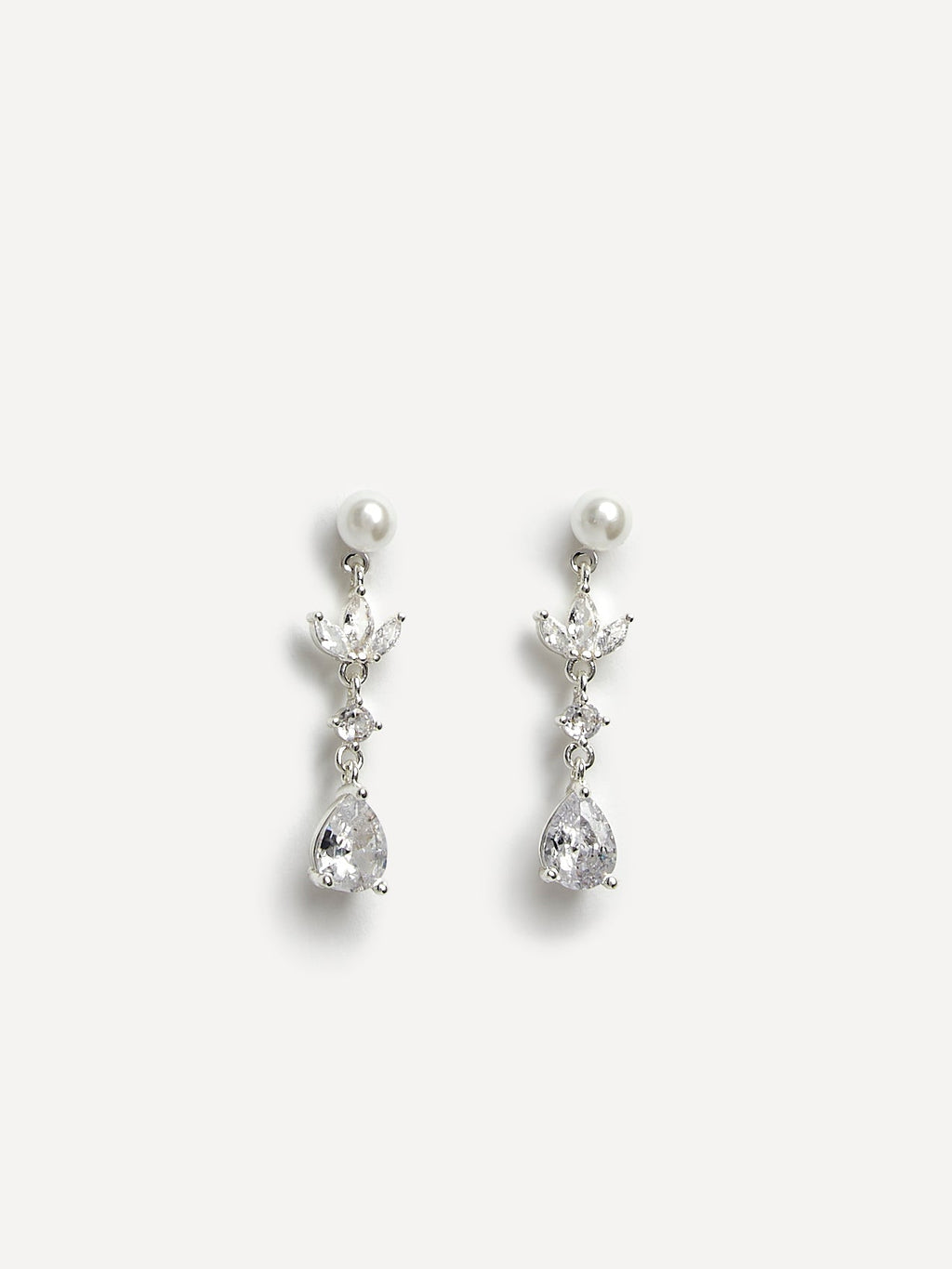 Pristine Silver Pearl Crystal Drop Earrings
