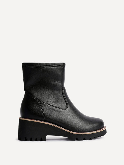 Pulse Wide Fit Black Wedged Ankle Boots