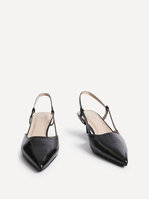 Refined Black Slingback Kitten Heels