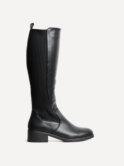 Renae Black Faux Leather Riding Boots