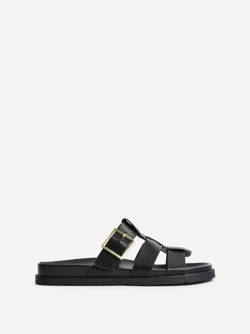 Restore Black Faux Leather Slip-On Gladiator Sandals