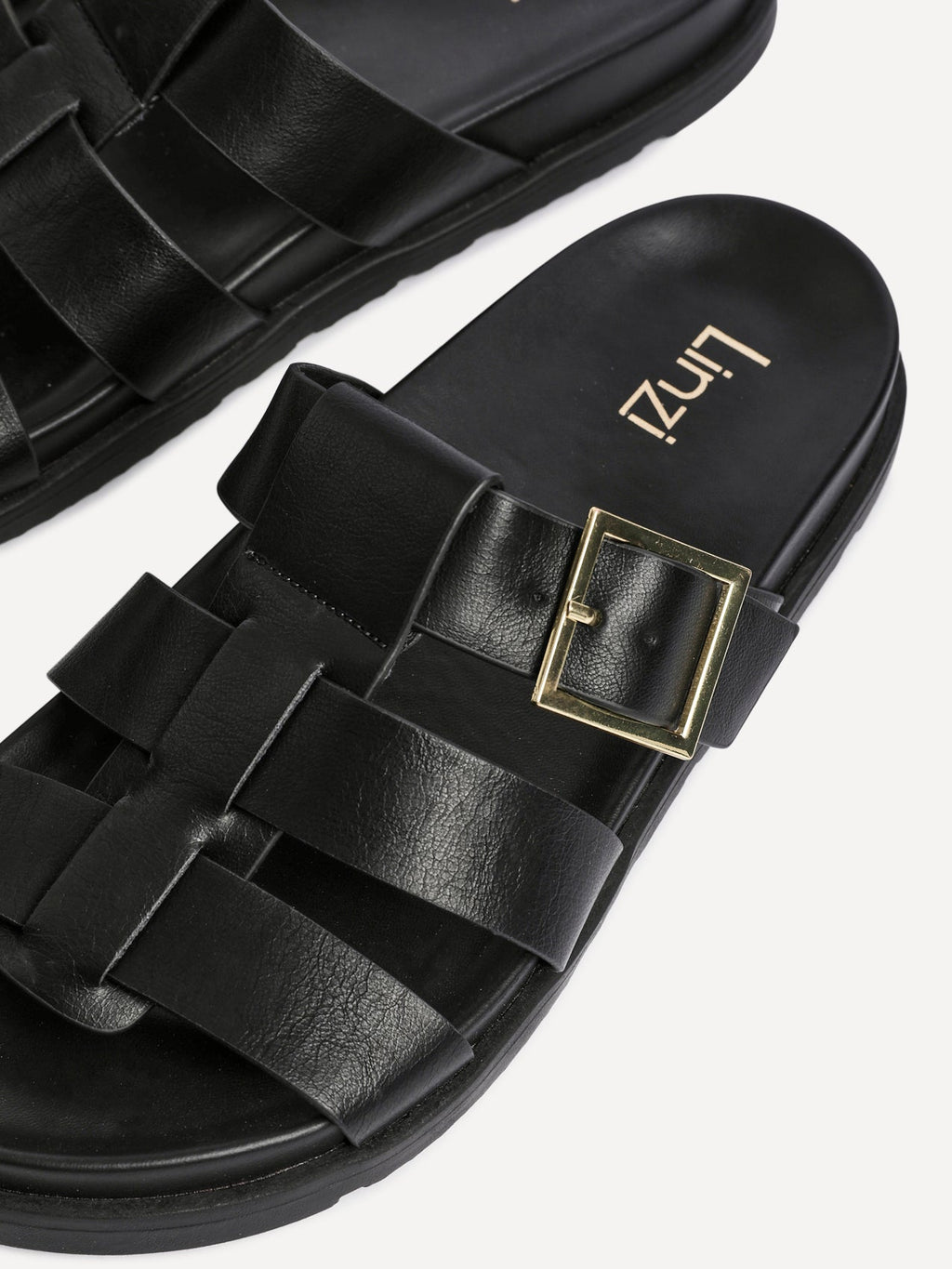 Restore Black Faux Leather Slip-On Gladiator Sandals