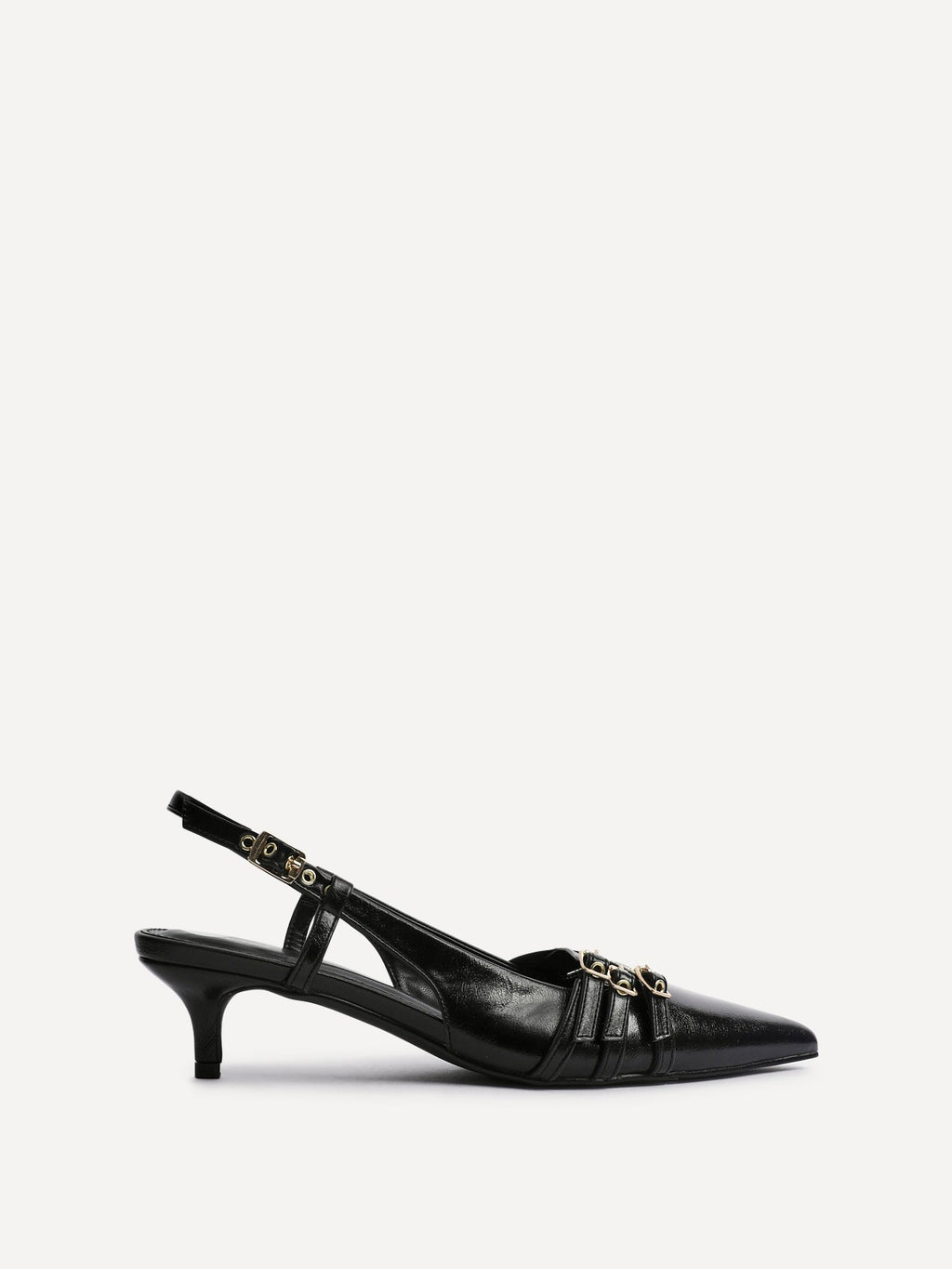 Retro Black Patent Kitten Court Heels