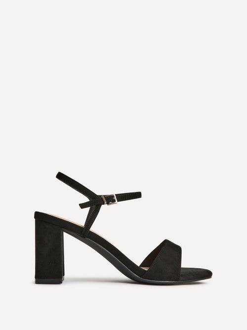 Reveal Black Faux Suede Block Heeled Sandals