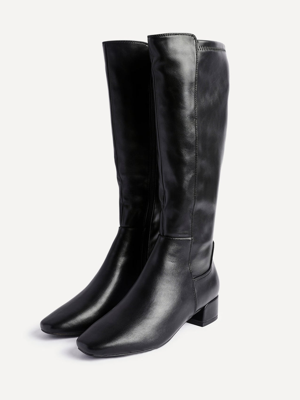 Revolve Black Faux Leather Block Heel Long Boots