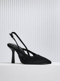 Rhea Black Scuba Sling Back Court Heels