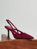 Rhea Burgundy Scuba Sling Back Court Heels