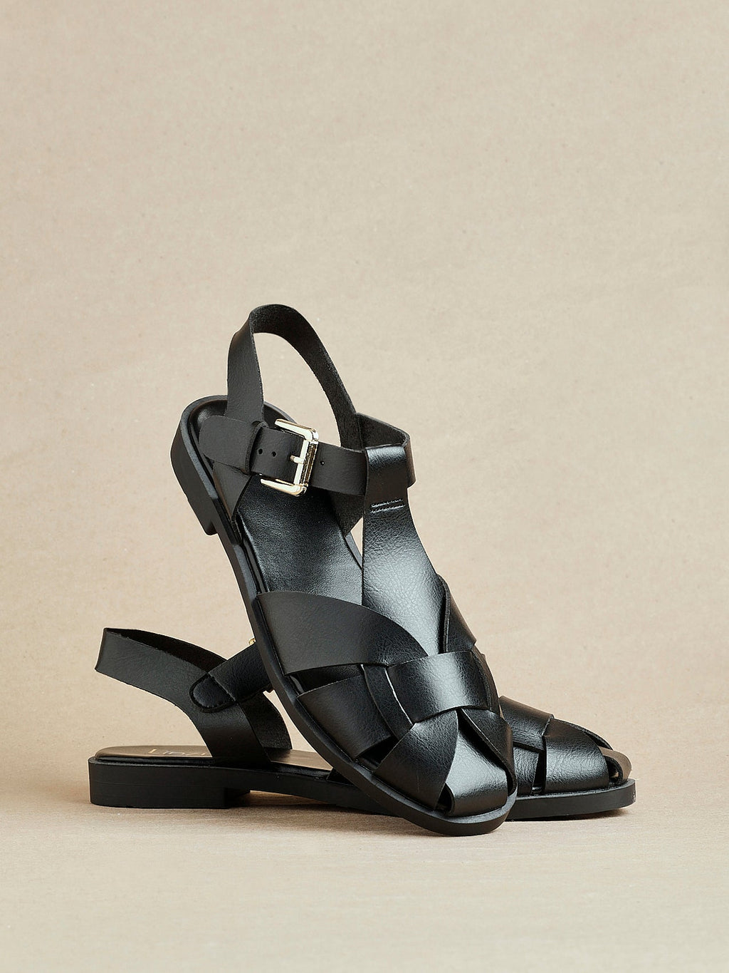 Rhoda Black Flat Fisherman Sandals