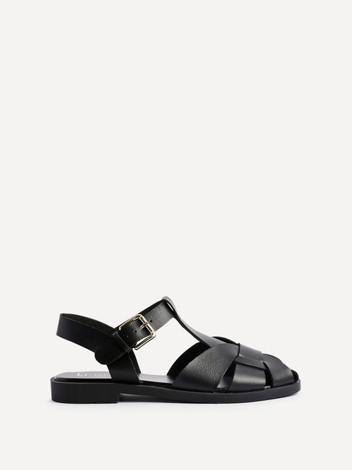 Rhoda Black Flat Fisherman Sandals