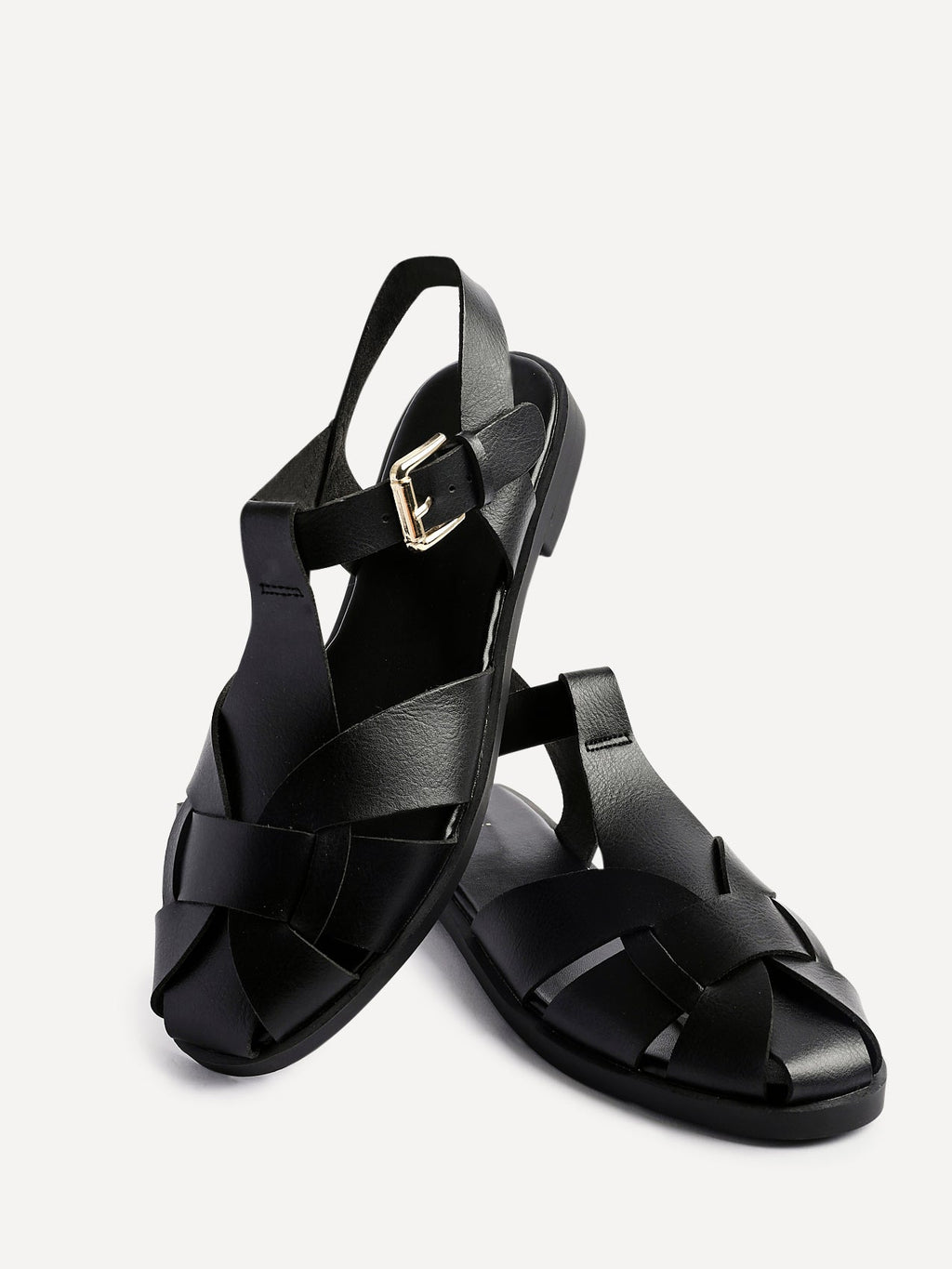 Rhoda Black Flat Fisherman Sandals