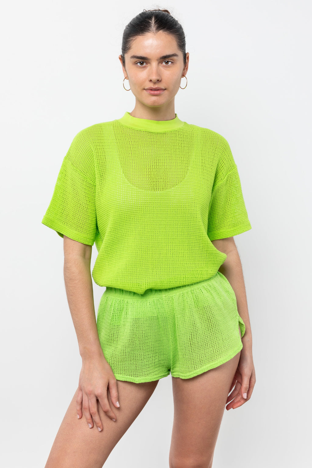 RIN401GD - Cotton Mock Neck Fishnet Garment Dye T-Shirt