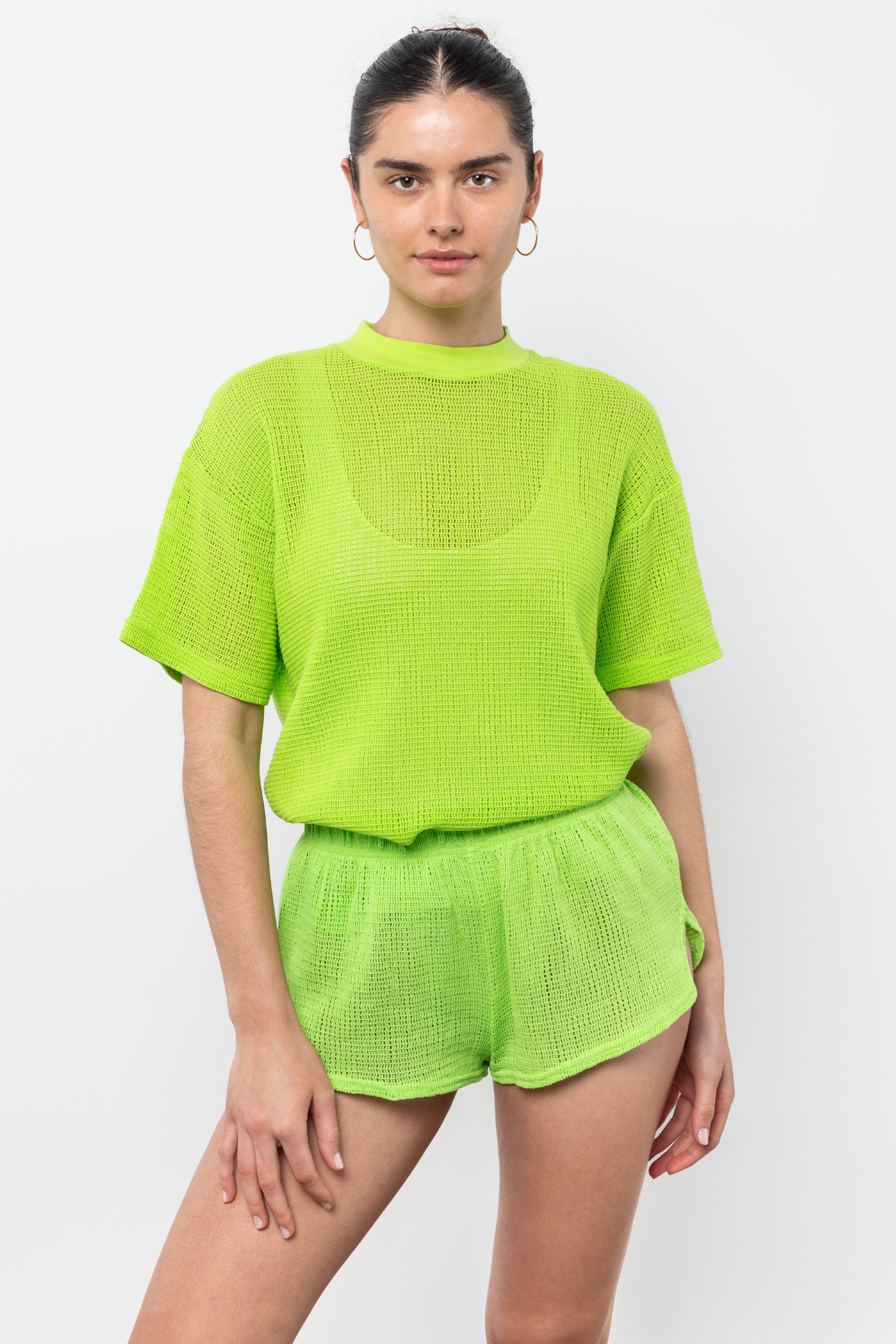 RIN401GD - Cotton Mock Neck Fishnet Garment Dye T-Shirt