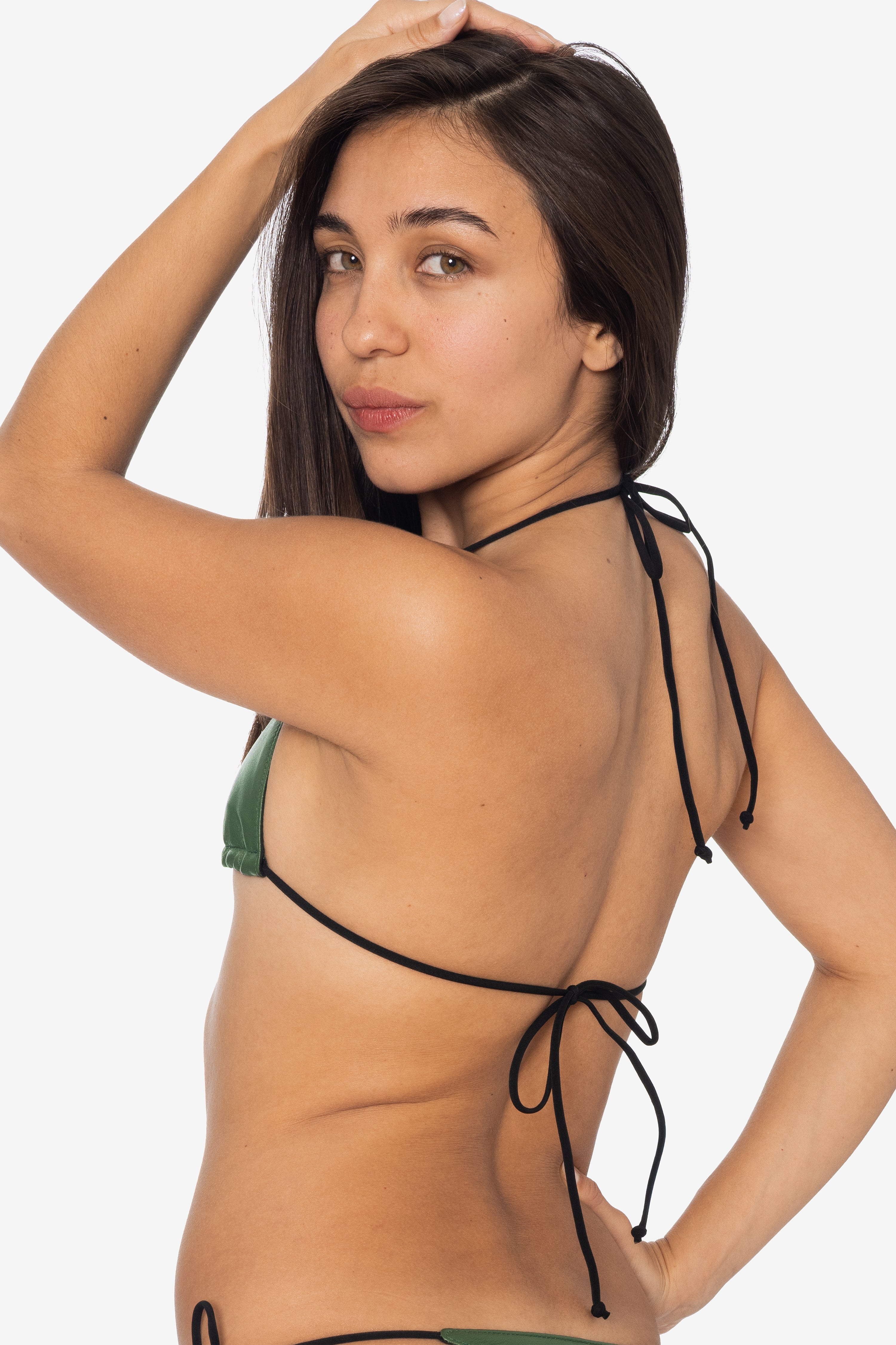 RLH3436 - Leather Nylon String Bikini Top
