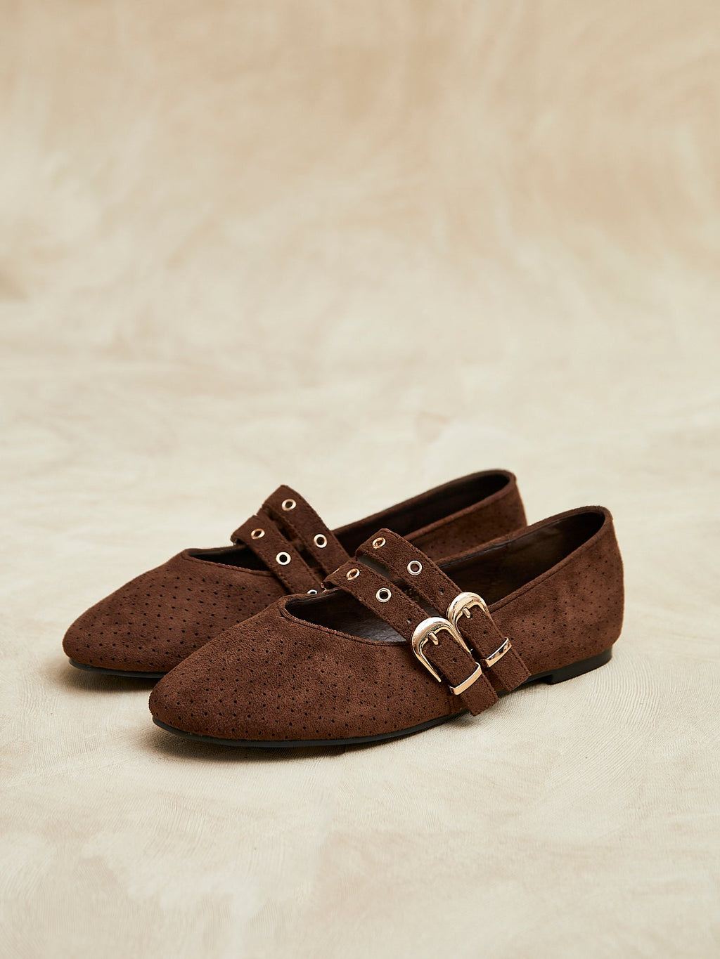 Rogue Brown Ballet Flats With Eyelet Detail