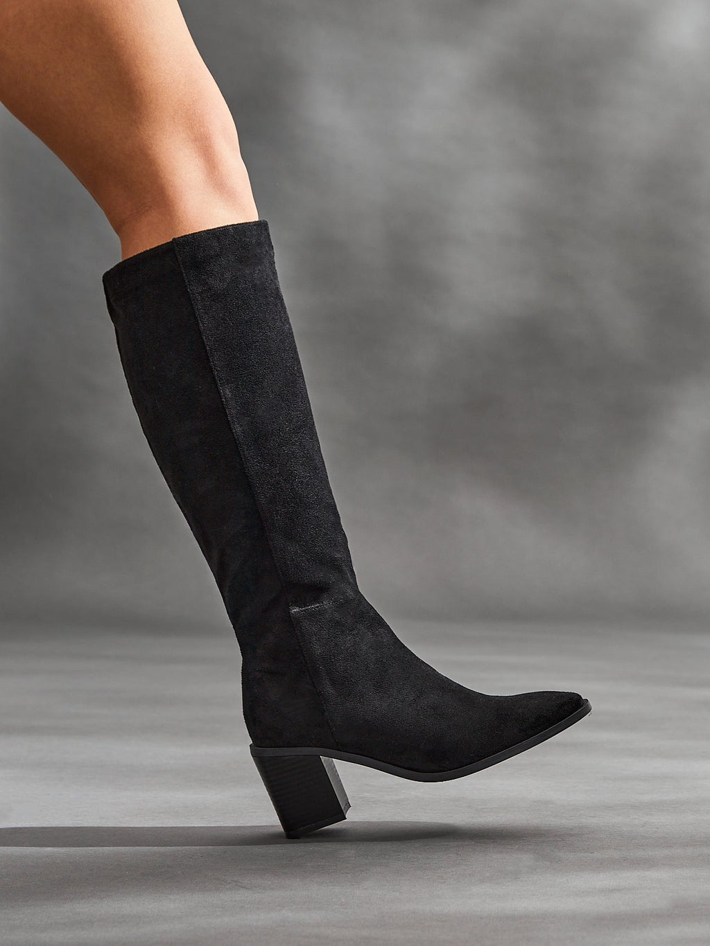 Levine Black Block Heeled Long Boots