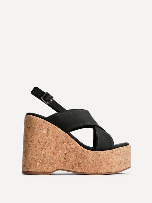 Santana Black Cork Wedges