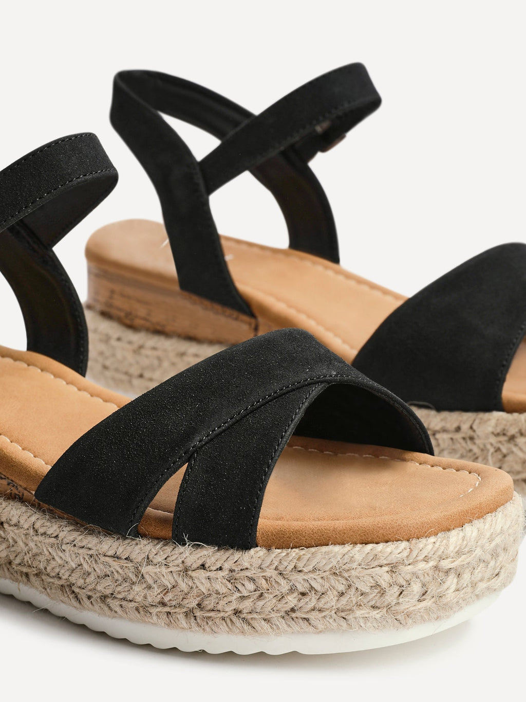 Sarelli Wide Fit Black Flatform Sandals