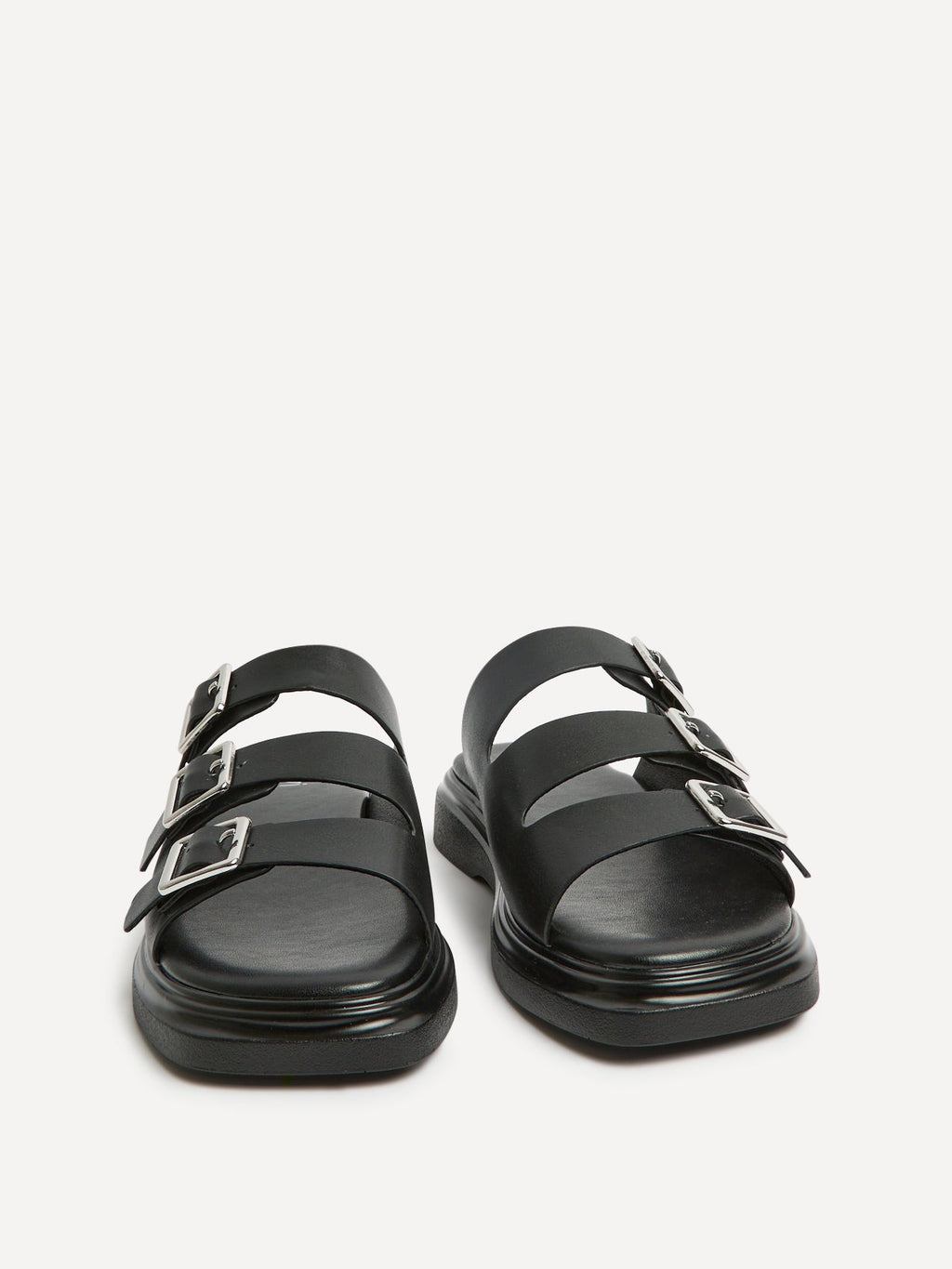 Satellite Black Faux Leather Flat Sandals