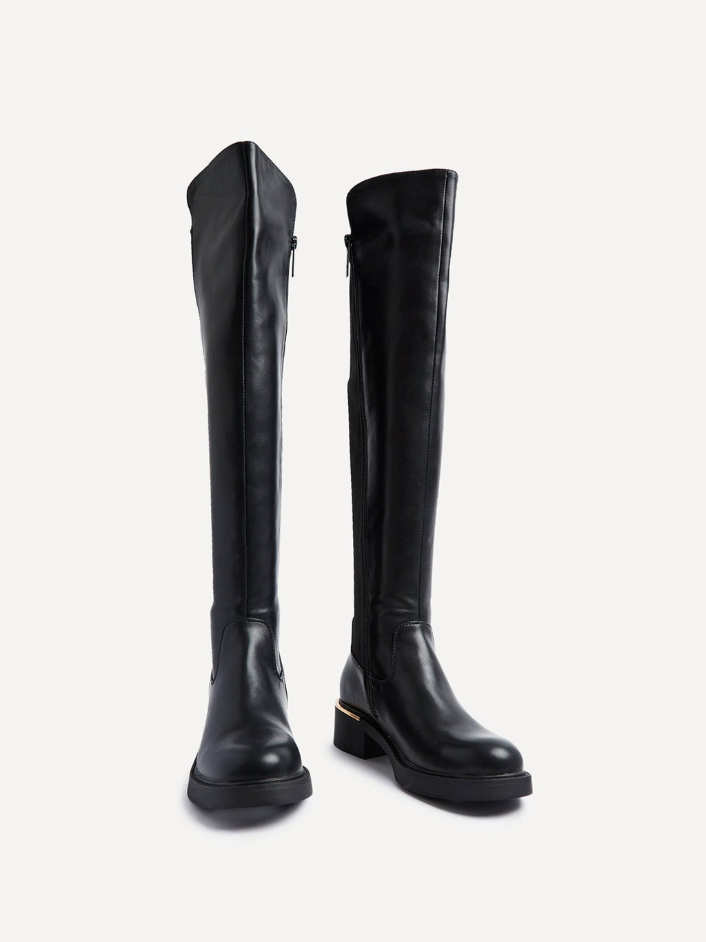 Sawyer Black Faux Leather Long Riding Boots