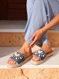 Seaside Blue Raffia Embellished Sliders