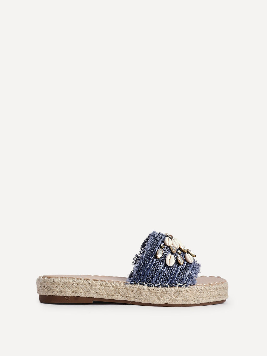 Seaside Blue Raffia Embellished Sliders