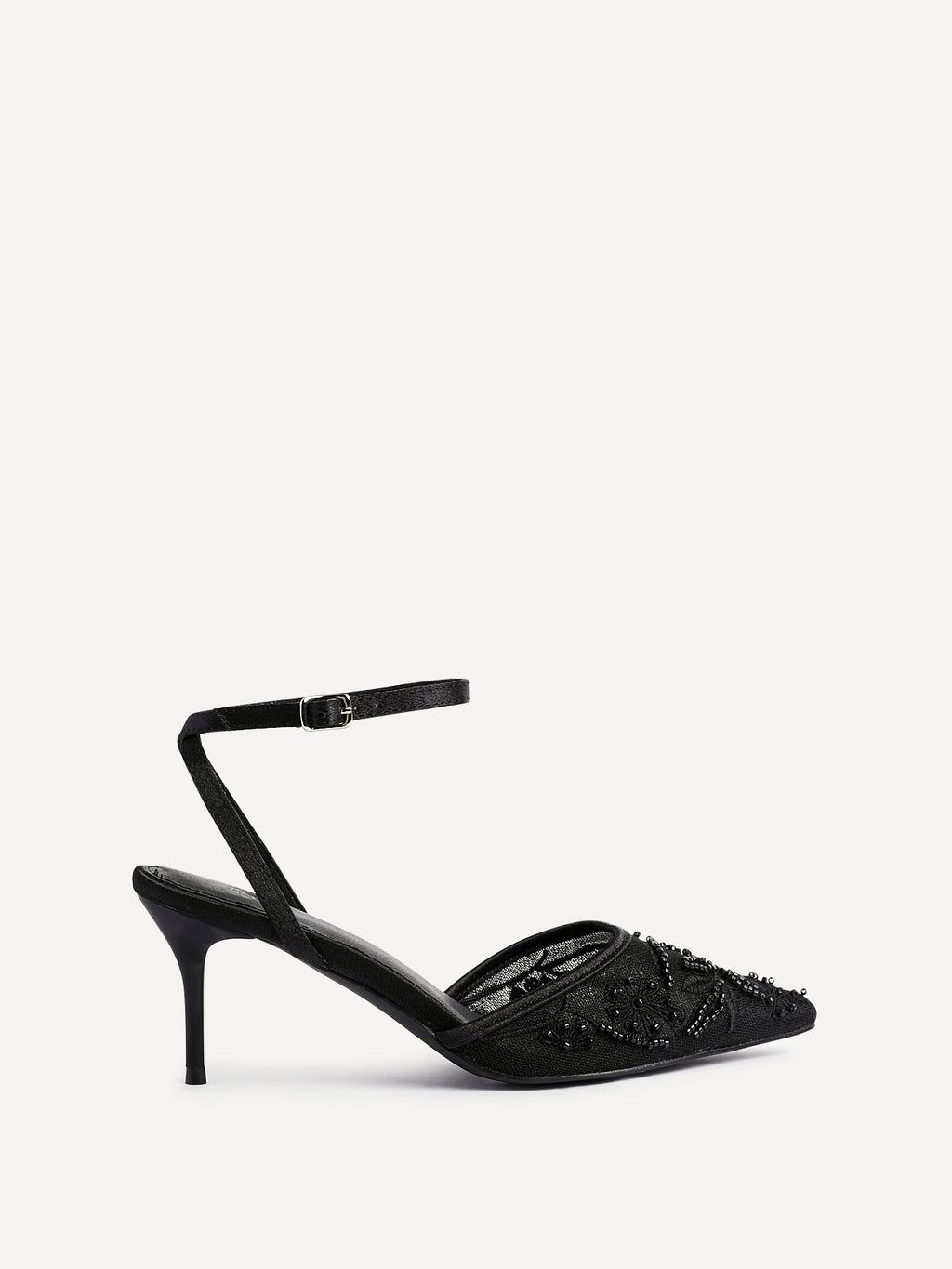Serenade Black Beaded Mesh Court Heels