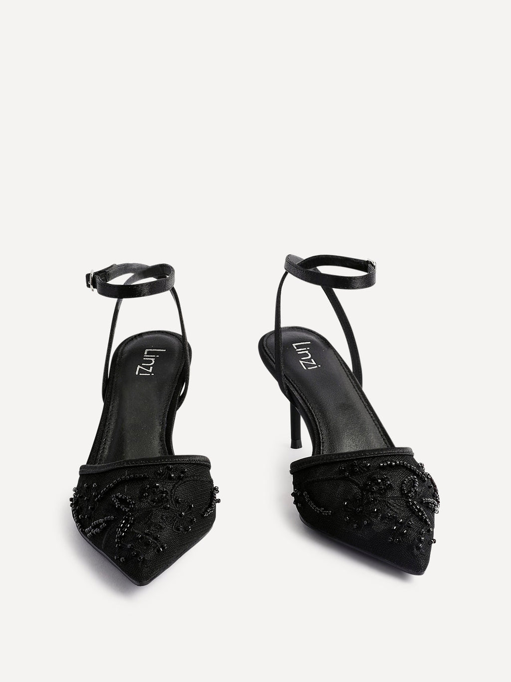 Serenade Black Beaded Mesh Court Heels