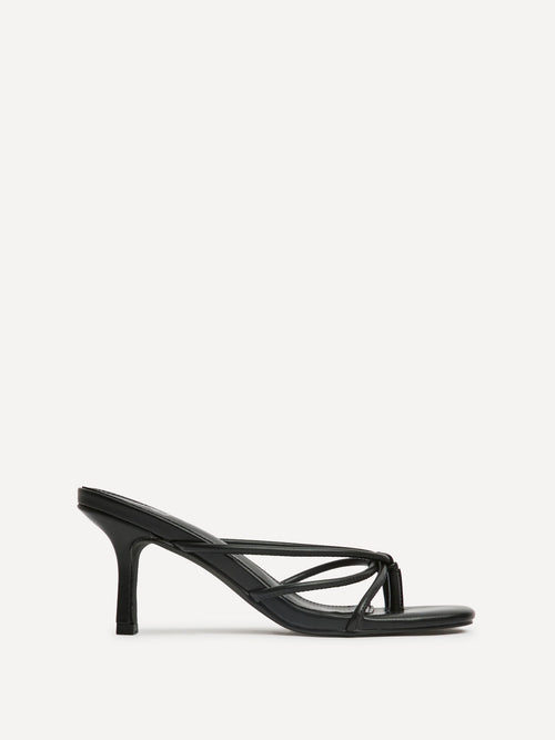 Solis Black Strappy Mule Heels