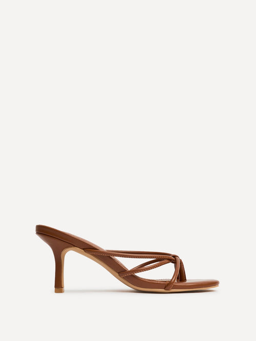 Solis Tan Strappy Mule Heels